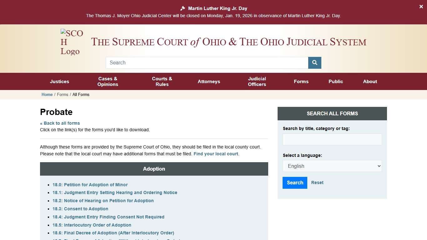 Probate Forms » Supreme Court of Ohio